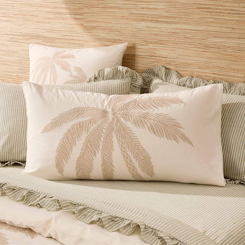 Noosa Palm Natural Embroidered Quilt Cover Separates 