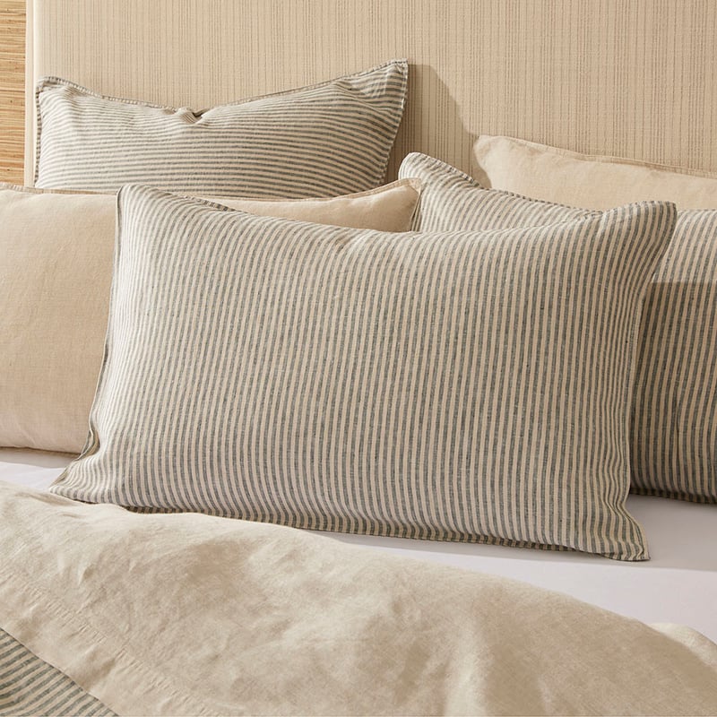 Vintage Washed Linen Linen & Cypress Stripe Quilt Cover + Separates