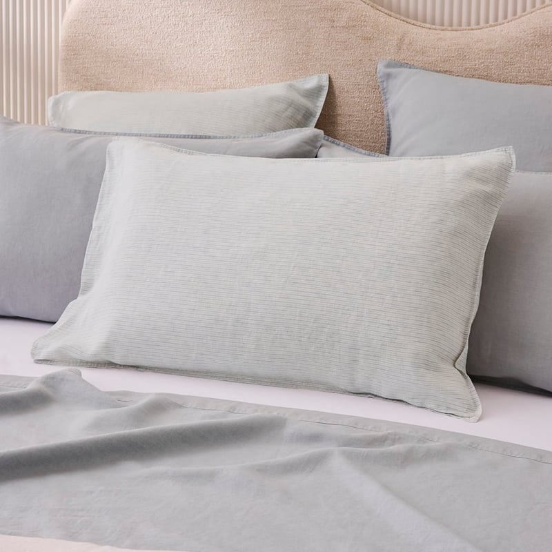 Vintage Washed Linen Duck Egg Stripe Pillowcases