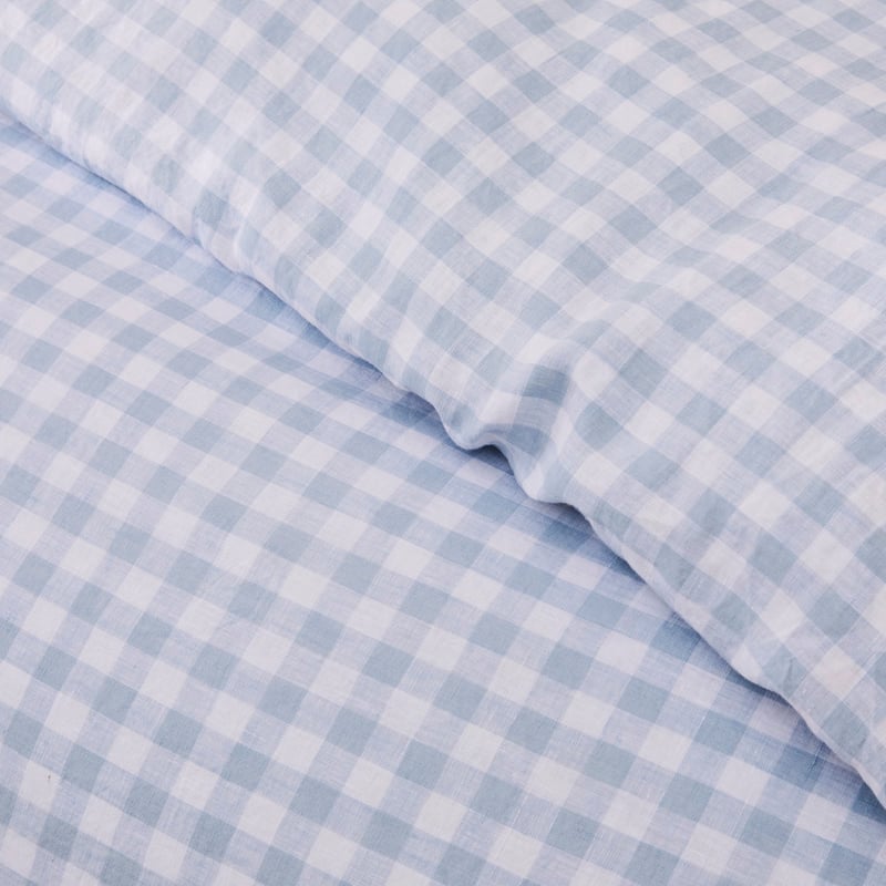 Vintage Washed Linen Dusty Blue Check Quilt Cover Separates