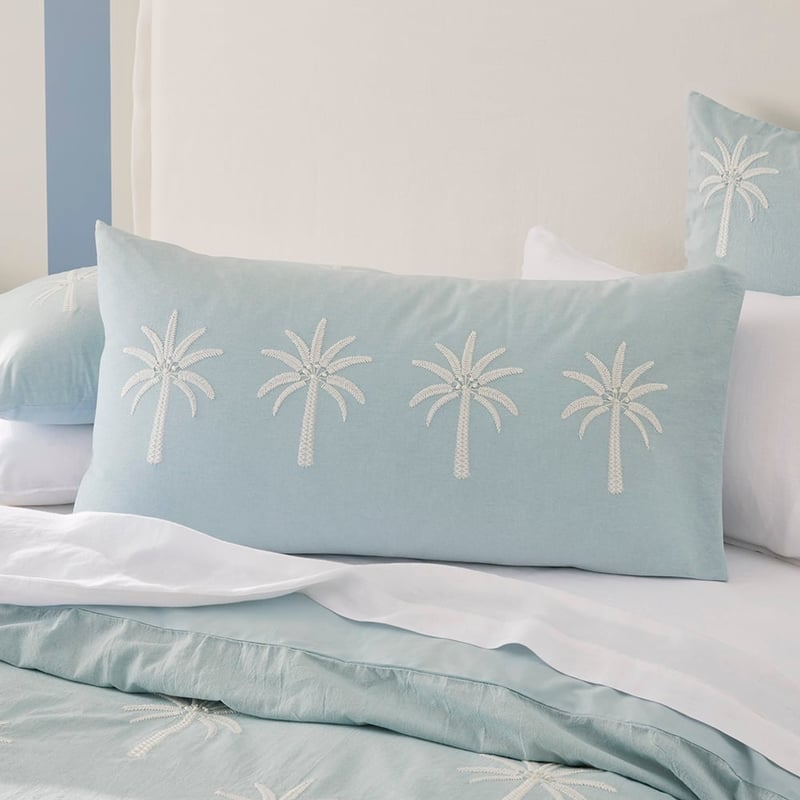 Byron Palm Blue Embroidered Pillowcases