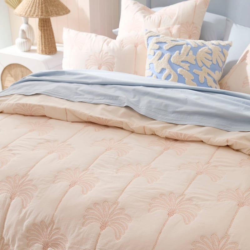 Ada Palm Soft Peach Quilted Quilt Cover Separates