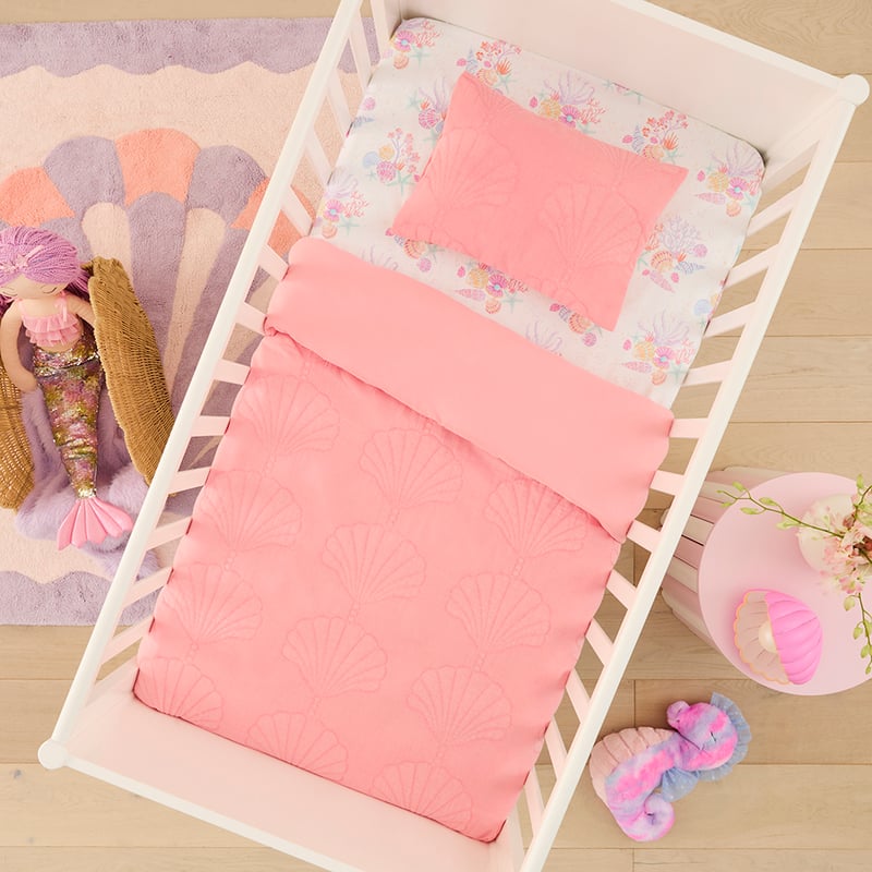 Shell Coral Cot Quilted Quilt Cover Set