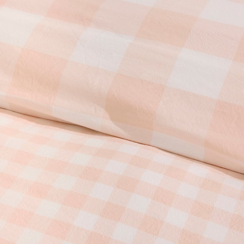 Stonewashed Cotton Peach Gingham Quilt Cover Separates