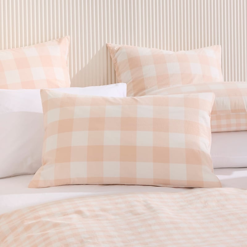 Stonewashed Cotton Peach Gingham Pillowcases
