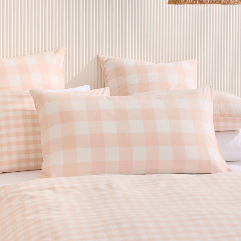 Stonewashed Cotton Peach Gingham Pillowcases
