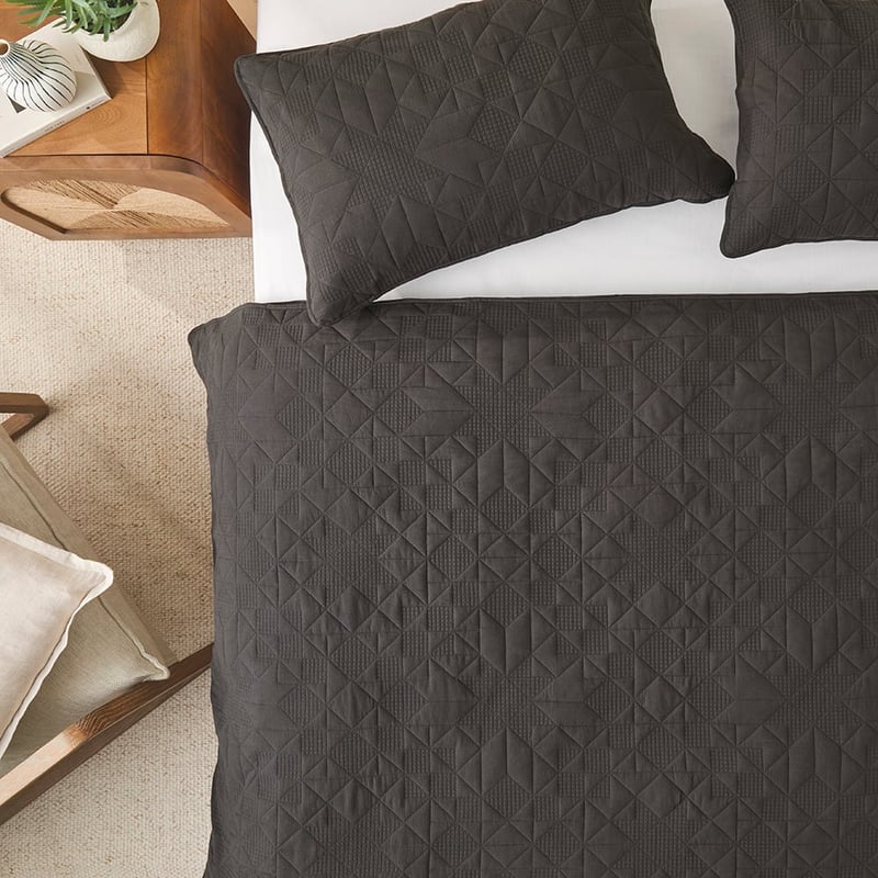 Bowie Charcoal Quilted Quilt Cover Set