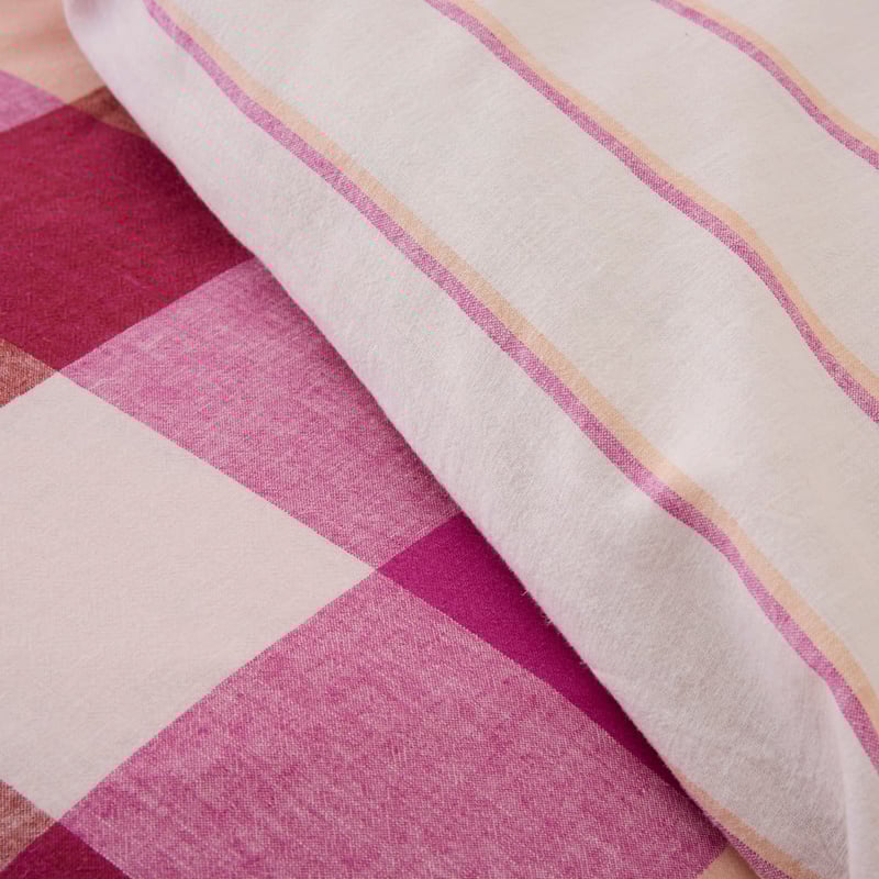 Vintage Washed Linen Cotton Magenta Fiesta Check Quilt Cover Set + Separates