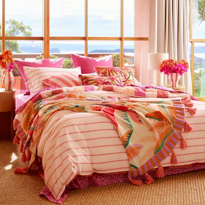 Vintage Washed Linen Cotton Magenta Fiesta Check Quilt Cover Set + Separates