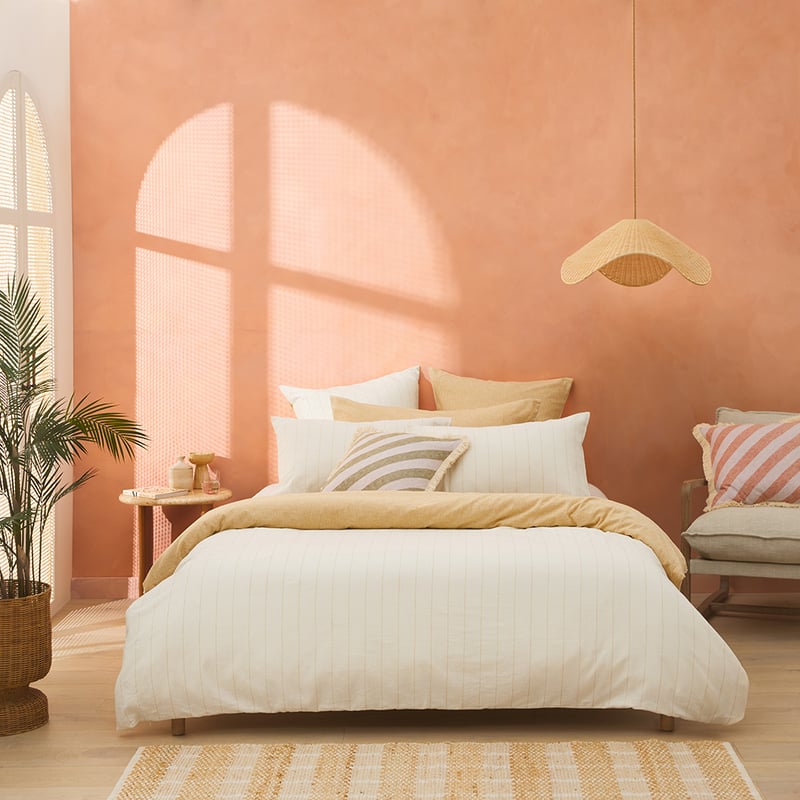 Vintage Washed Linen Cotton Mustard Stripe Quilt Cover Set + Separates