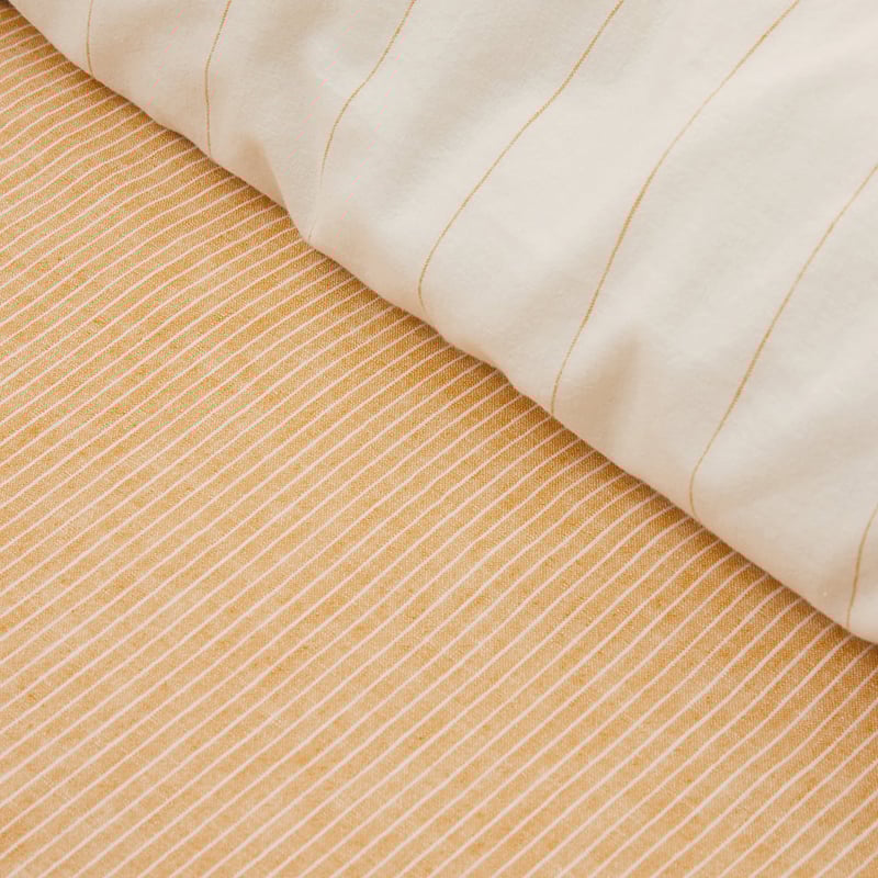 Vintage Washed Linen Cotton Mustard Stripe Quilt Cover Set + Separates