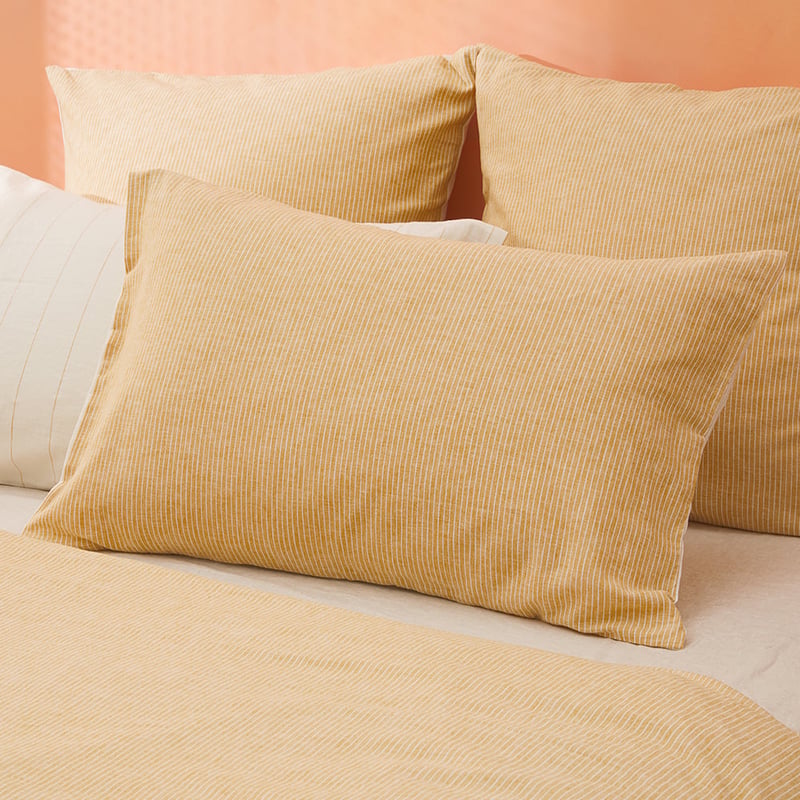 Vintage Washed Linen Cotton Mustard Stripe Quilt Cover Set + Separates