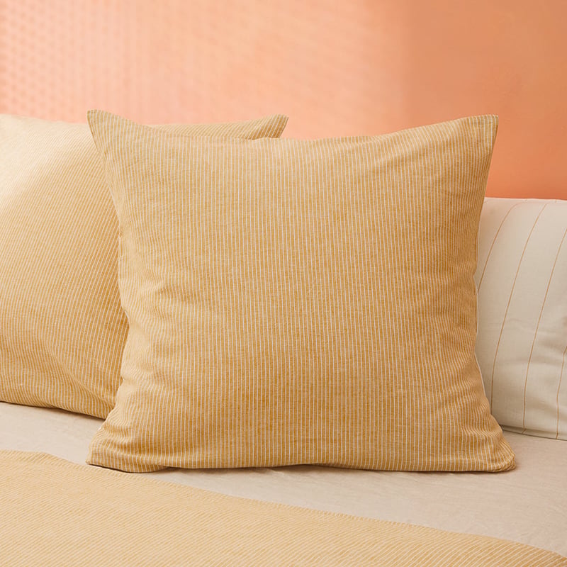 Vintage Washed Linen Cotton Mustard Stripe Pillowcases