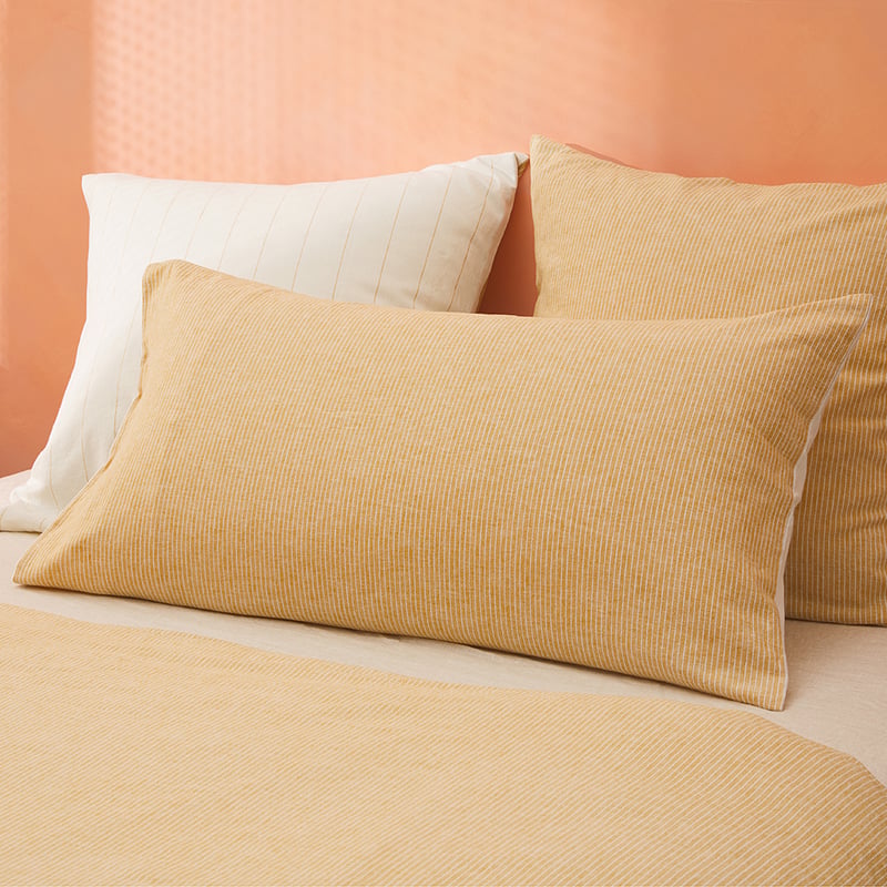 Vintage Washed Linen Cotton Mustard Stripe Pillowcases