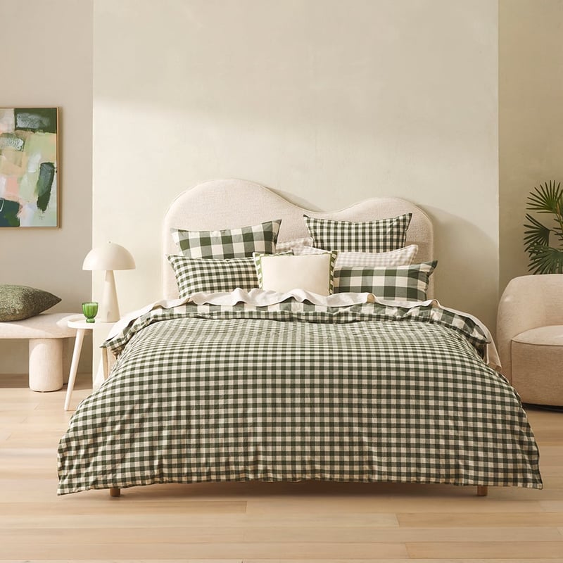 Stonewashed Cotton Basil Gingham Quilt Cover Separates