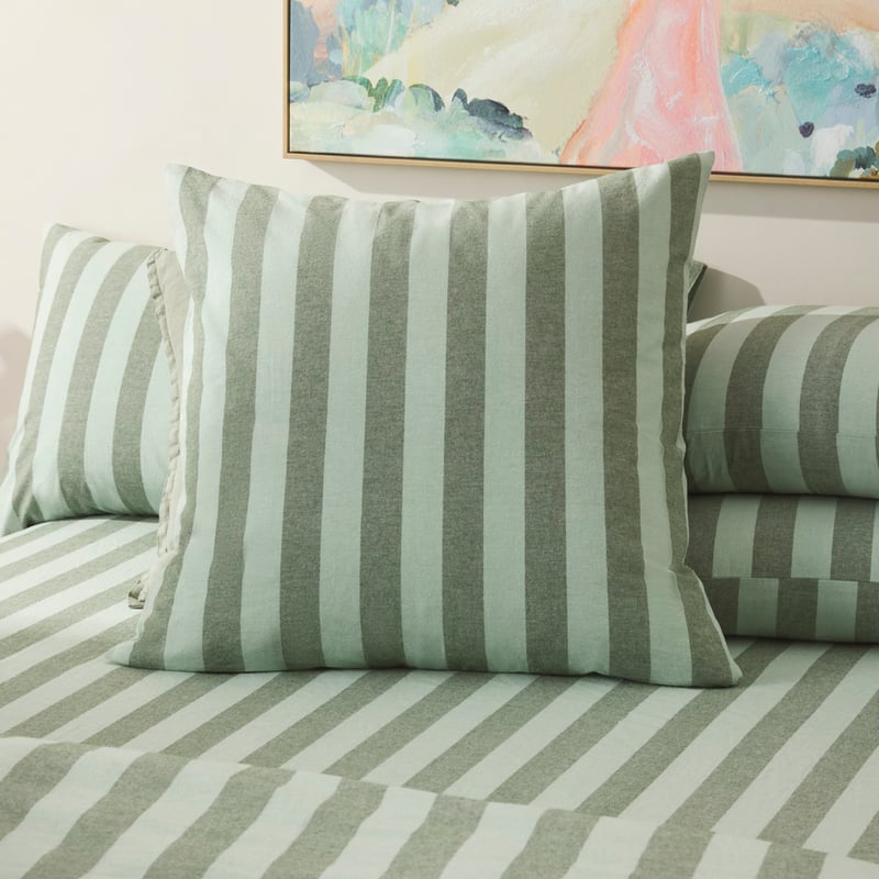 Stonewashed Cotton Green Block Stripe Quilt Cover Separates