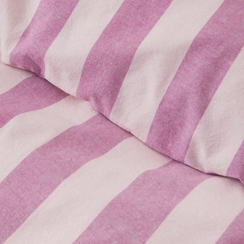 Stonewashed Cotton Berry Block Stripe Quilt Cover Separates