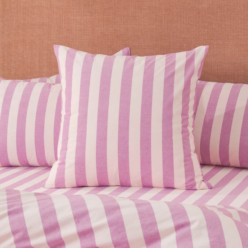Stonewashed Cotton Berry Block Stripe Quilt Cover Separates