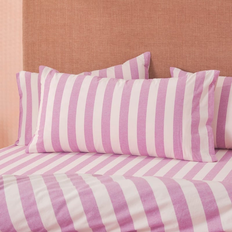 Stonewashed Cotton Berry Block Stripe Quilt Cover Separates
