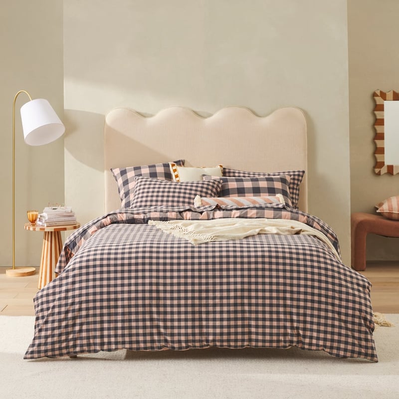 Stonewashed Cotton Mocha Gingham Quilt Cover Separates