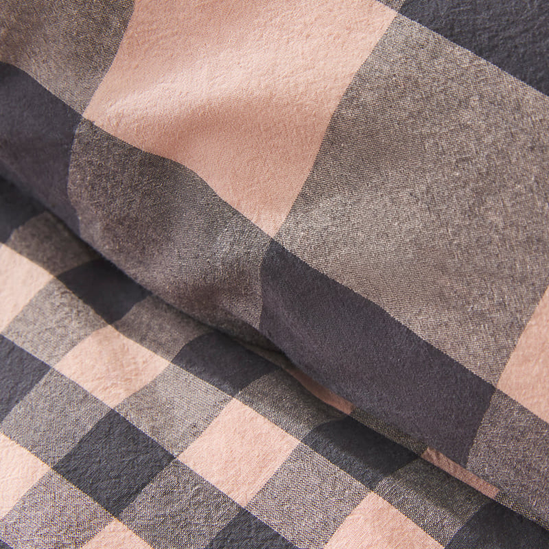 Stonewashed Cotton Mocha Gingham Quilt Cover Separates