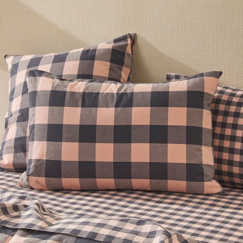 Stonewashed Cotton Mocha Gingham Pillowcases