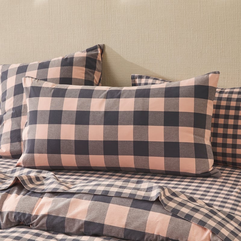 Stonewashed Cotton Mocha Gingham Pillowcases