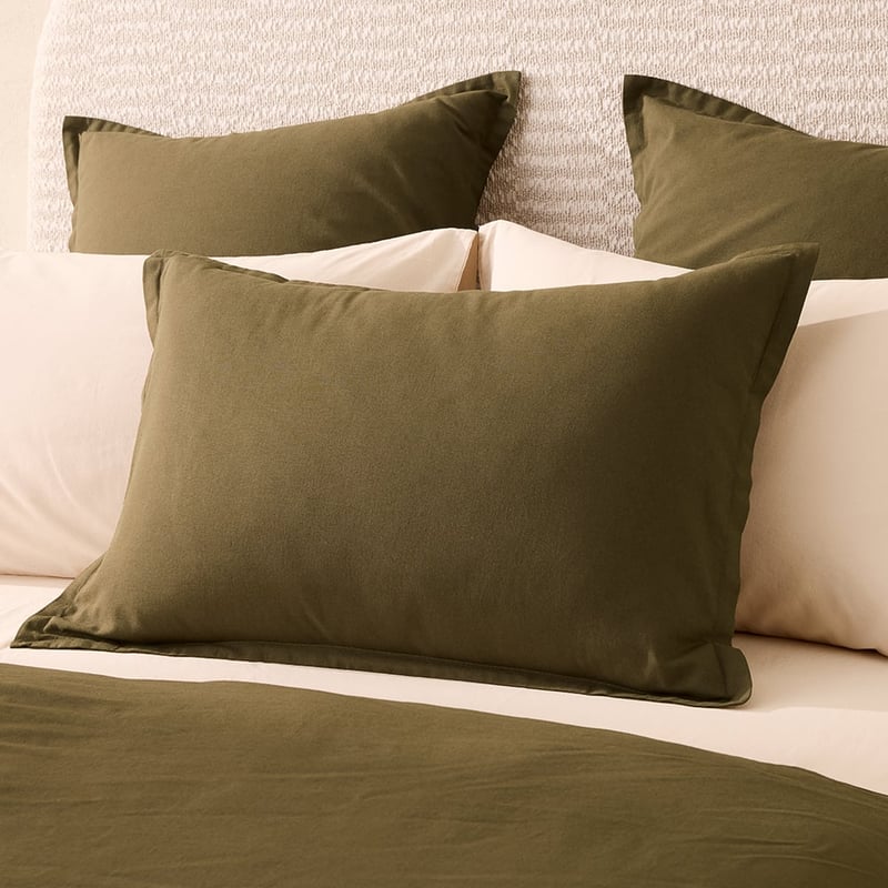 Relaxed Linen Look Dark Olive Quilt Cover Set + Separates