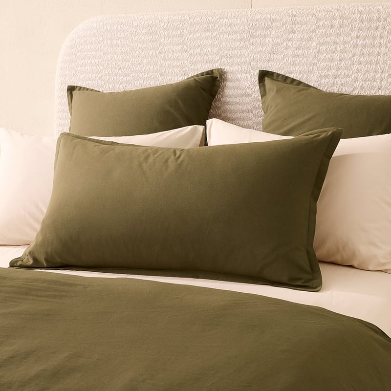 Relaxed Linen Look Dark Olive Quilt Cover Set + Separates