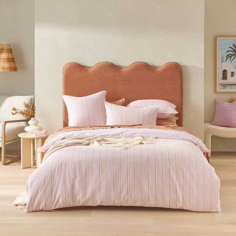 Vintage Washed Linen Cotton Summer Stripe Lilac Quilt Cover Set + Separates