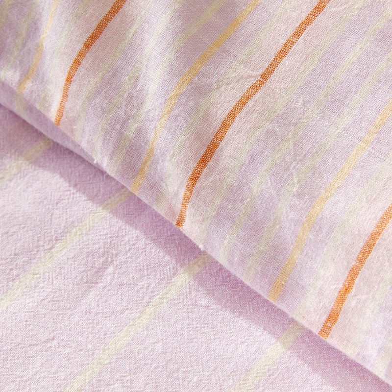 Vintage Washed Linen Cotton Summer Stripe Lilac Quilt Cover Set + Separates