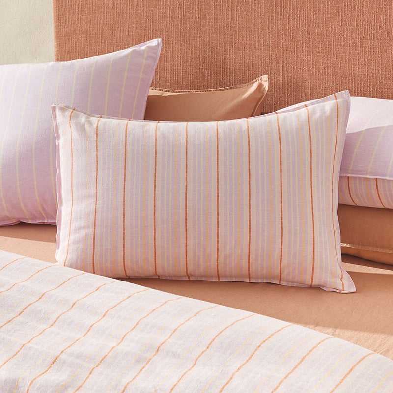 Vintage Washed Linen Cotton Summer Stripe Lilac Quilt Cover Set + Separates