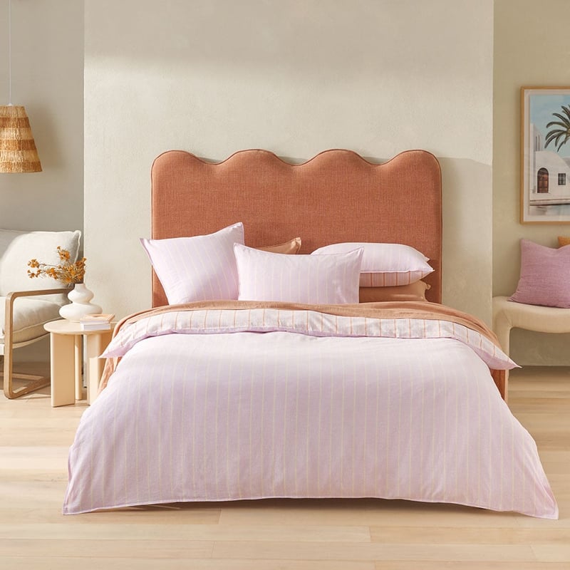 Vintage Washed Linen Cotton Summer Stripe Lilac Quilt Cover Set + Separates