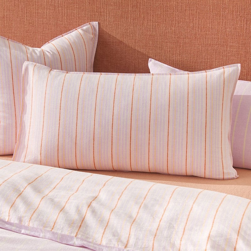Vintage Washed Linen Cotton Summer Stripe Lilac Quilt Cover Set + Separates