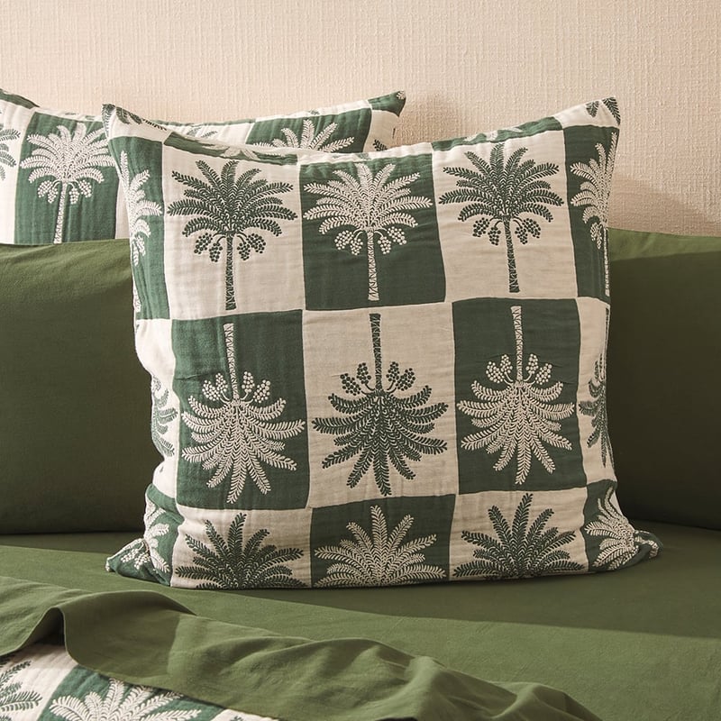 Bangalow Palm Green Jacquard Quilt Cover Separates
