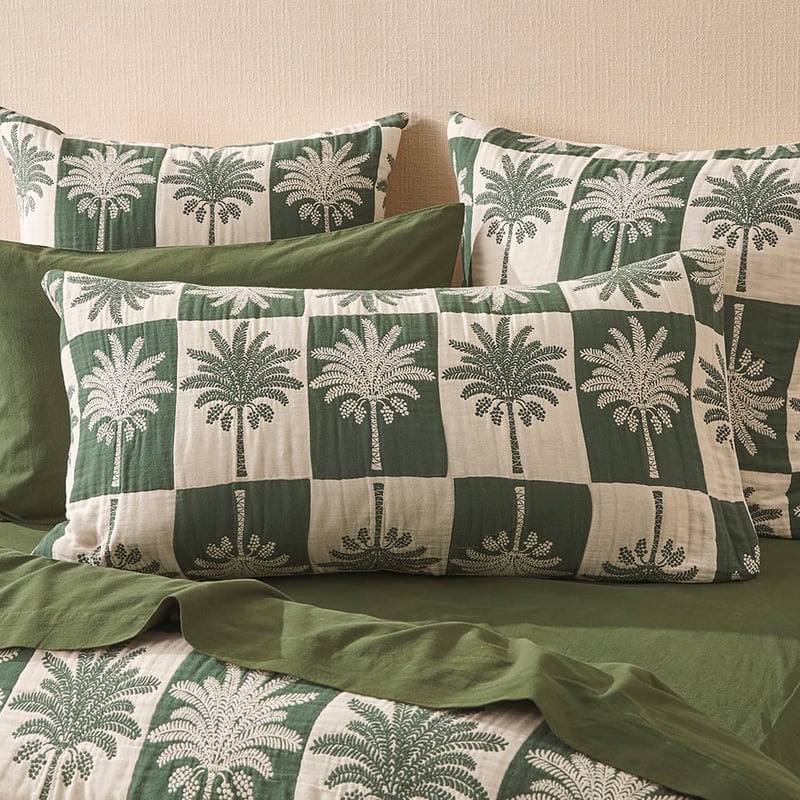 Bangalow Palm Green Jacquard Quilt Cover Separates