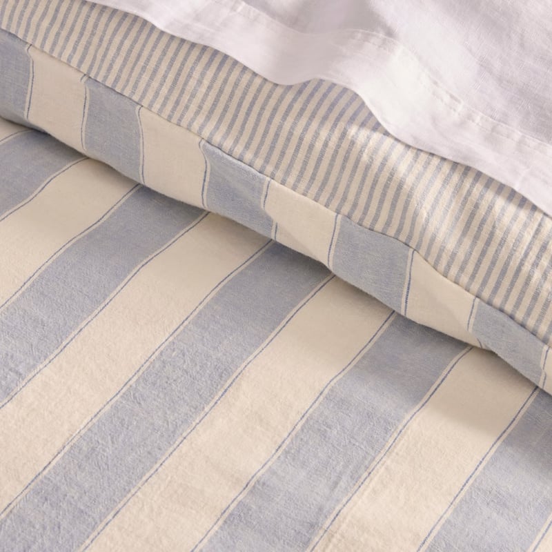 Linen Cotton Dusty Blue Stripe Quilt Cover Set + Separates