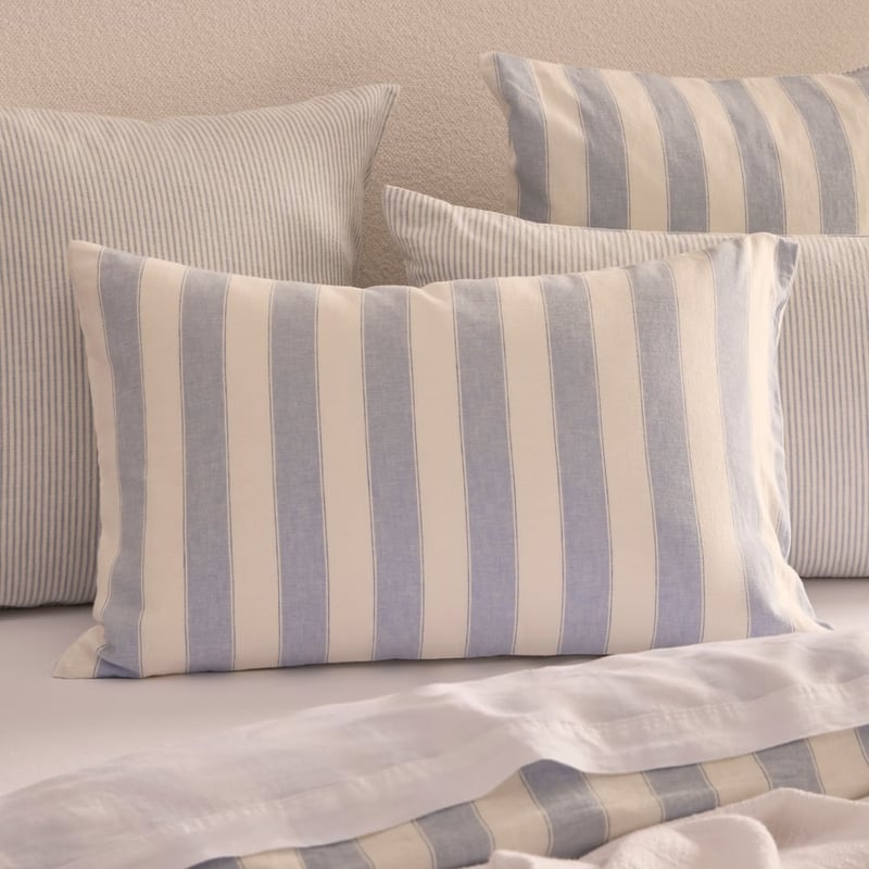 Linen Cotton Dusty Blue Stripe Quilt Cover Set + Separates