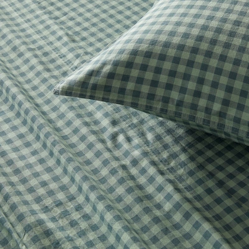 Stonewashed Cotton Gumleaf Gingham Sheet Set