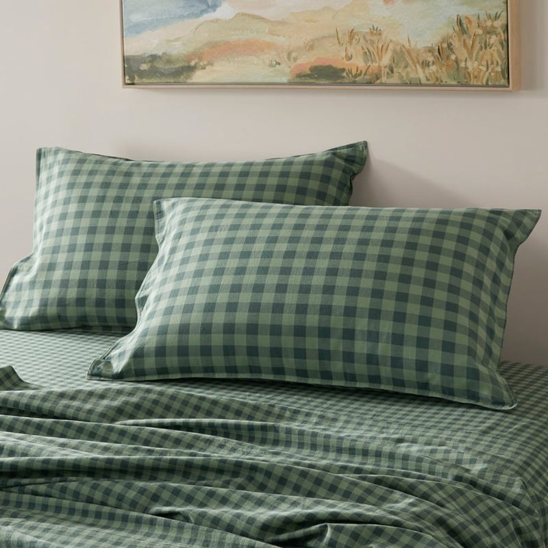 Stonewashed Cotton Gumleaf Gingham Sheet Set