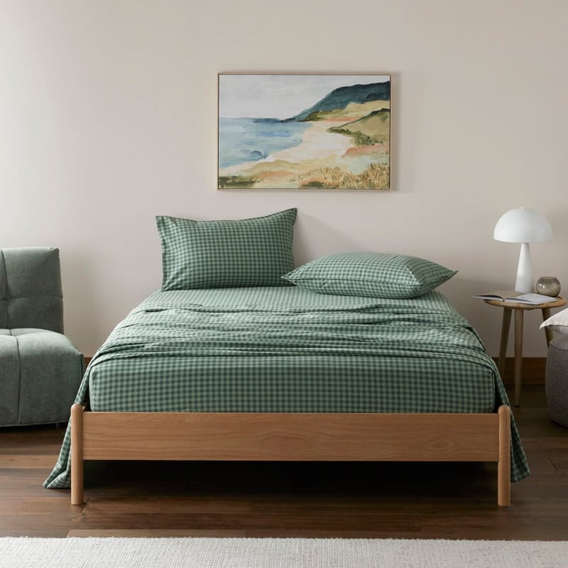Stonewashed Cotton Gumleaf Gingham Sheet Set