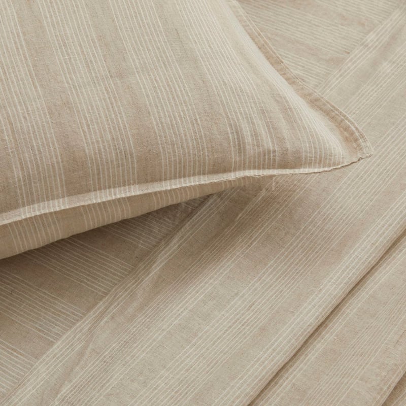 Vintage Washed Linen Fine White & Linen Stripe Sheet Separates