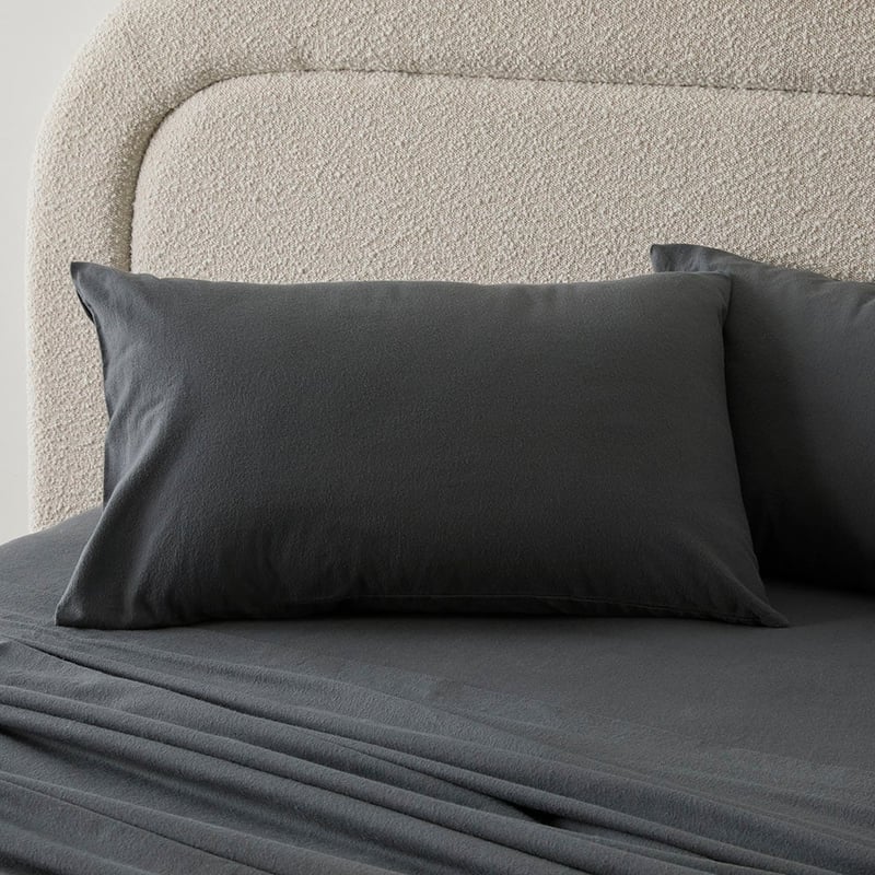 Flannelette Charcoal Plain Dye Pillowcases