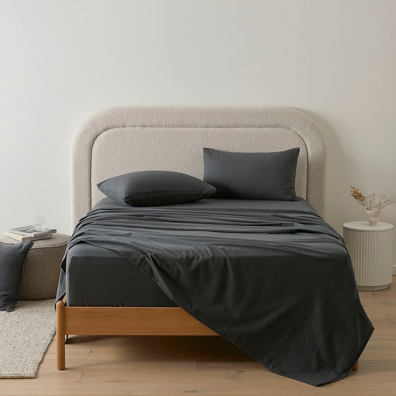 Flannelette Charcoal Plain Dye Sheet Set