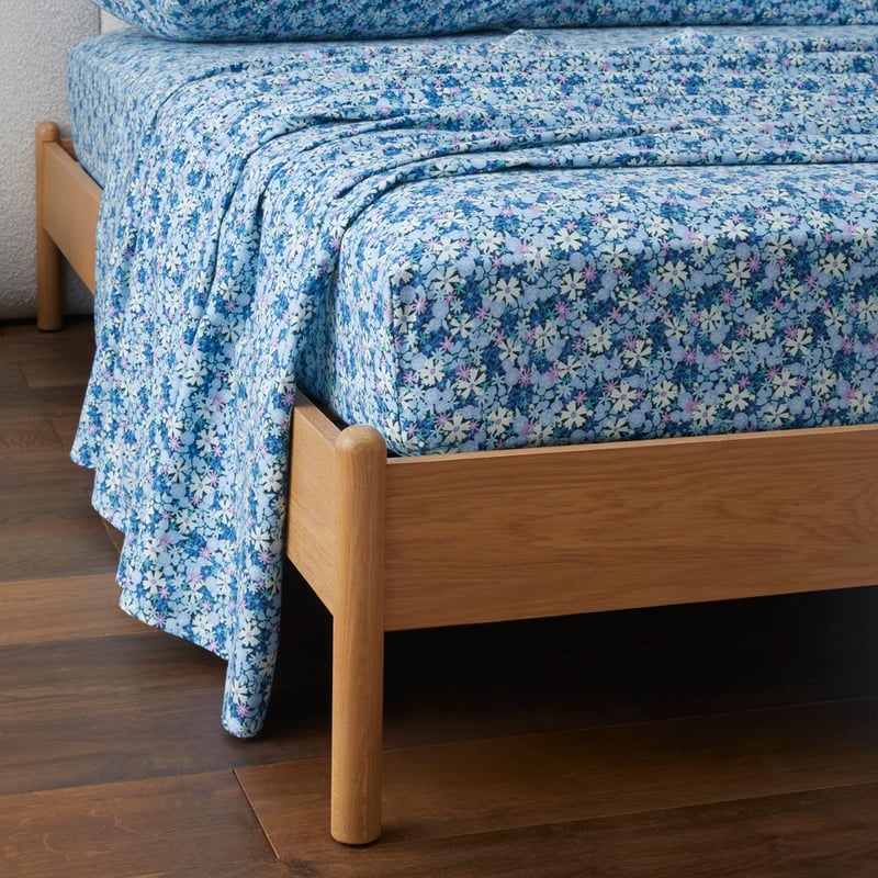 Flannelette Printed Winter Blossom Blue Sheet Set