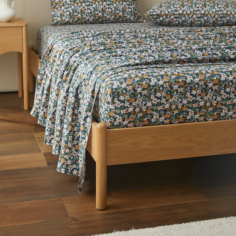 Flannelette Printed Libertine Floral Green Fitted Sheet Separates
