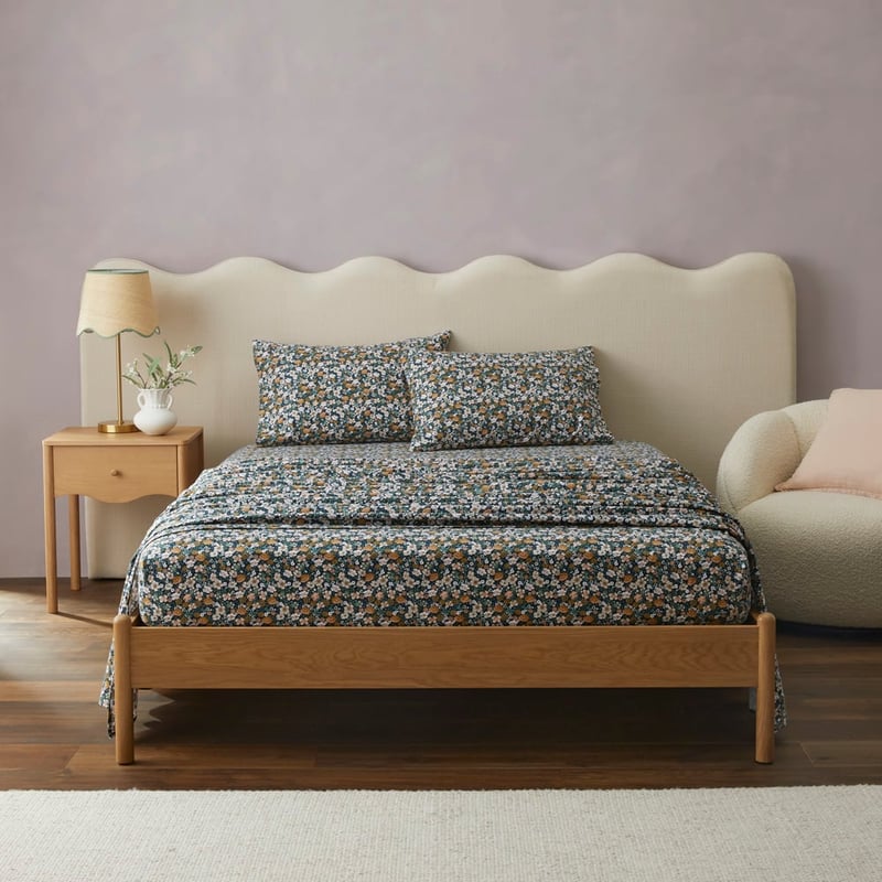 Flannelette Printed Libertine Floral Green Fitted Sheet Separates