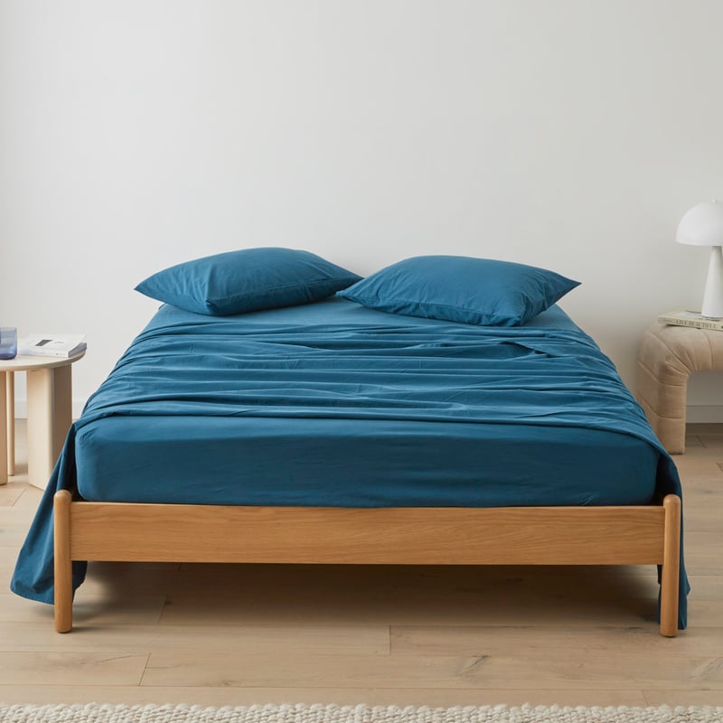 Stonewashed Cotton Petrol Blue Sheet Set