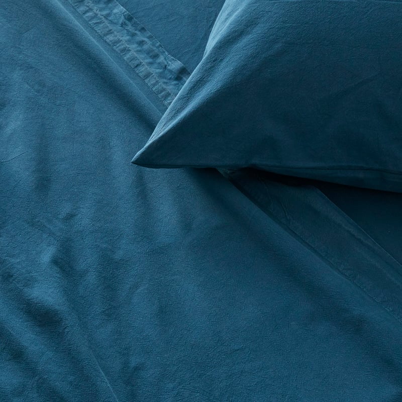 Stonewashed Cotton Petrol Blue Sheet Set