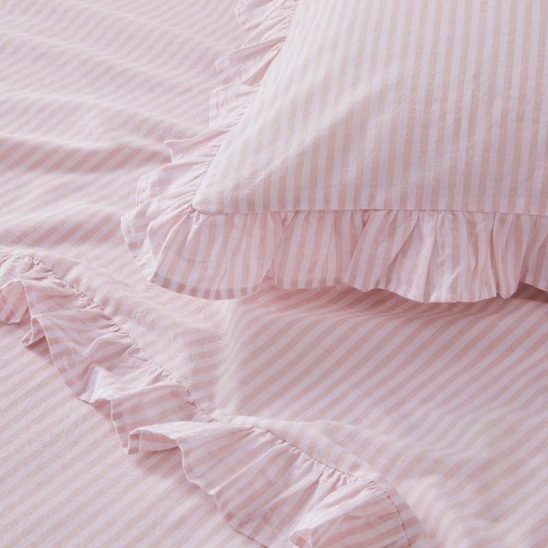Ruffle Nude Pink Stripe Sheet Set